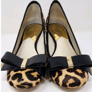 NWOB Michael Kors Leopard Print Heel w/ Black Leather Bow & Gold Detail Size 8.5